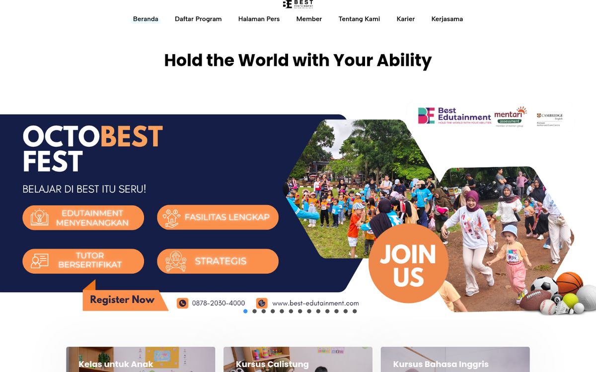 Tampilan website BEST Edutainment
