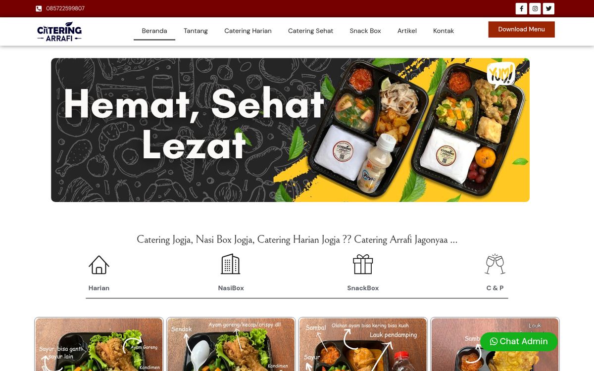 Tampilan website Catering Arrafi