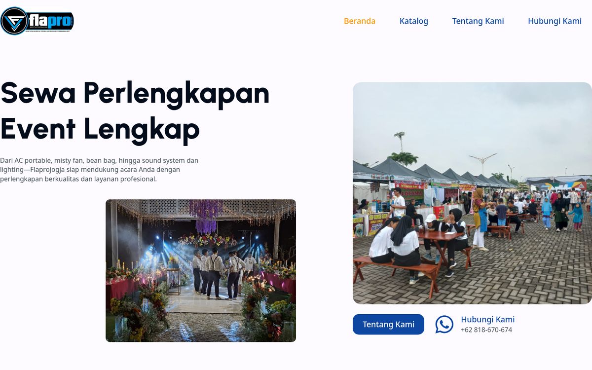 Tampilan website FlaPro Rental Sewa