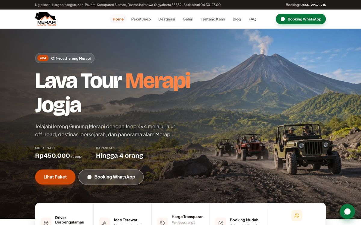 Tampilan website Merapi Lava Tour