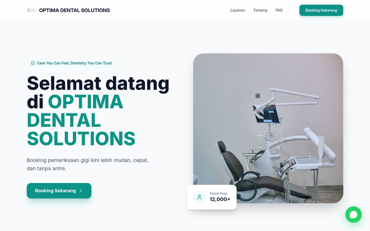 Tampilan website Optima Dental Solutions