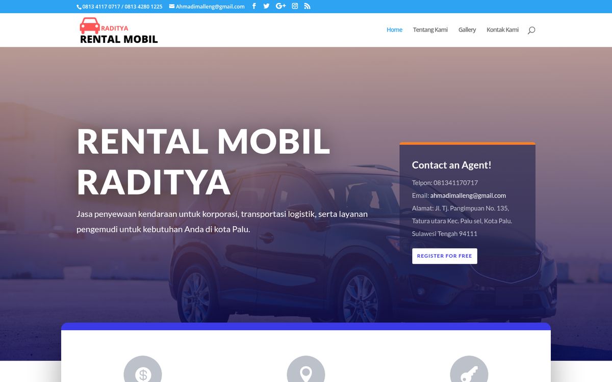 Tampilan website Rental Mobil Raditya
