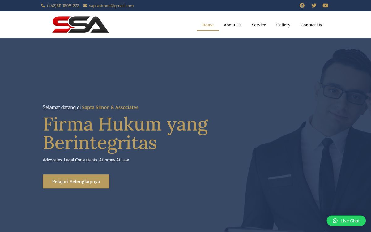 Tampilan website Sapta Law Attorneys