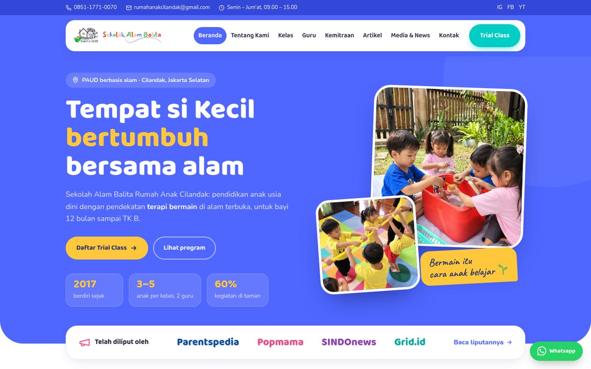 Tampilan website Sekolah Alam Balita